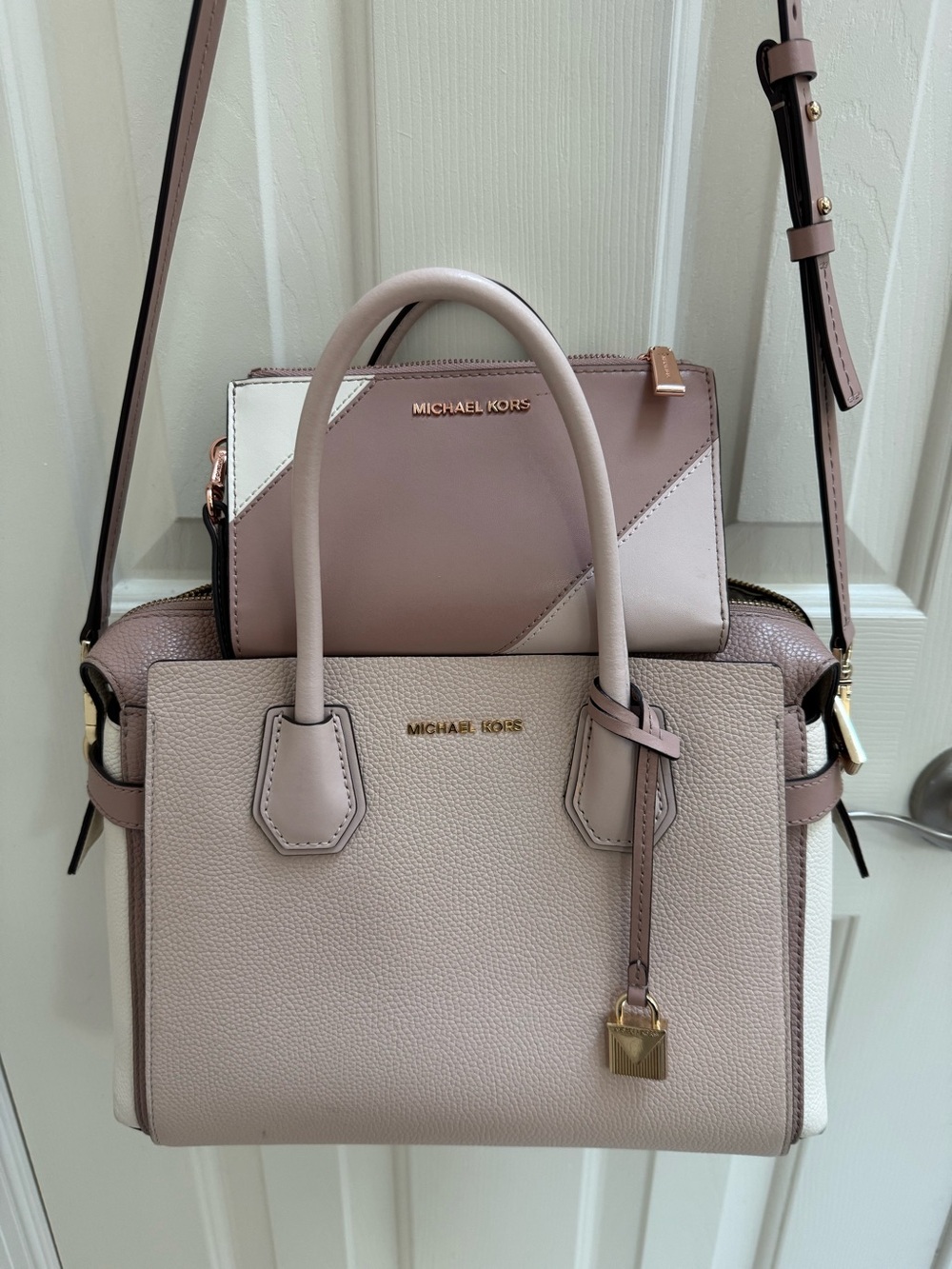 Michael Kors Pink Colorblock Leather Satchel and Wallet Set